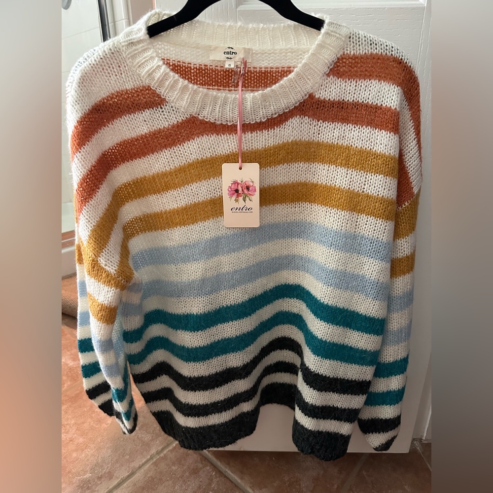 Entro Multicolor Striped Crew Neck Sweater
